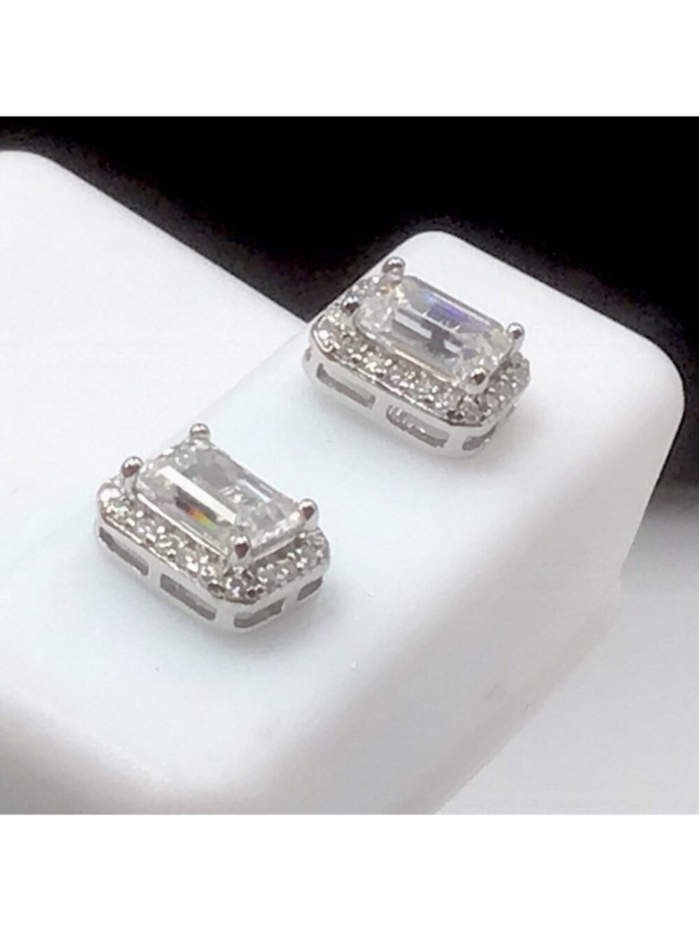 Sterling Silver Moissanite Earrings Emerald-cut Studs New